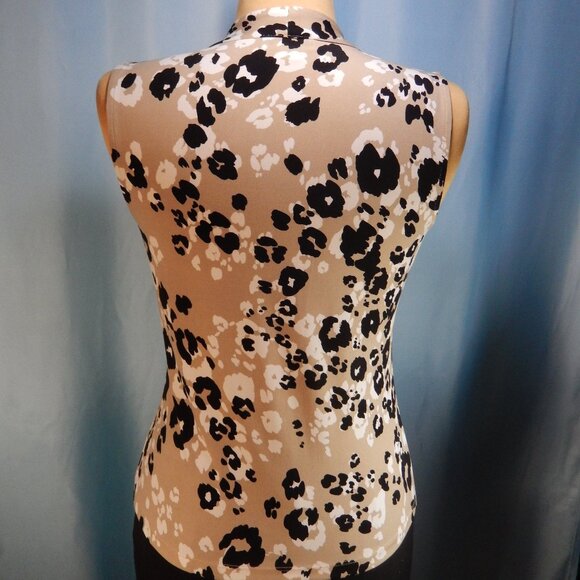 Calvin Klein Taupe/Black/White Sleeveless Knotted V-Neck Career Shell Extra Sm - Picture 4 of 11